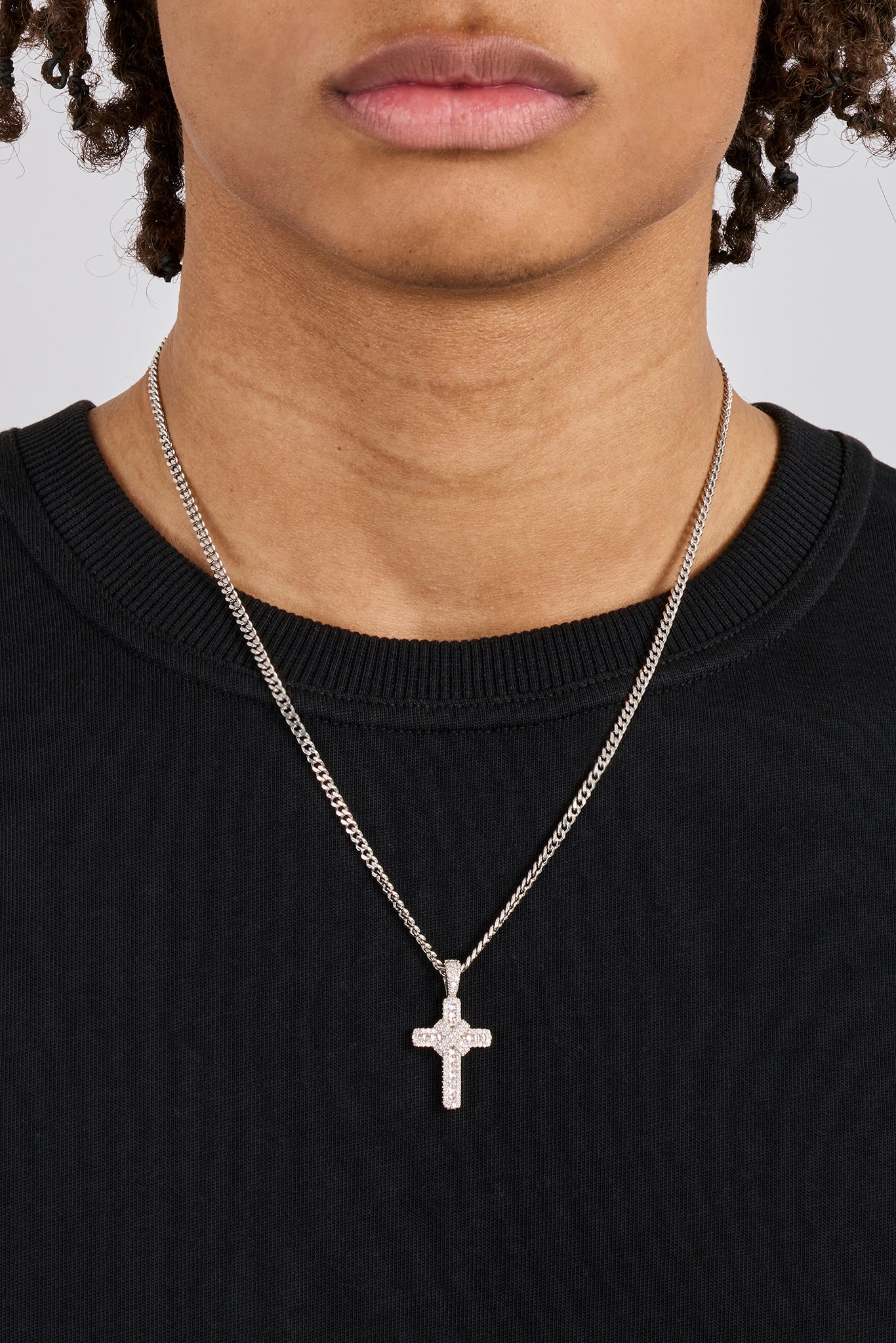 Iced Baguette Cross Micro Cuban Necklace - 3mm